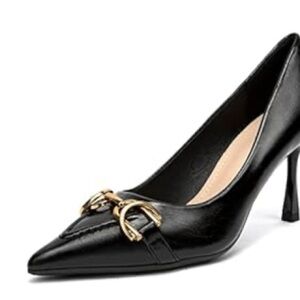 Elegant Black Women's Heels with Gold Accent